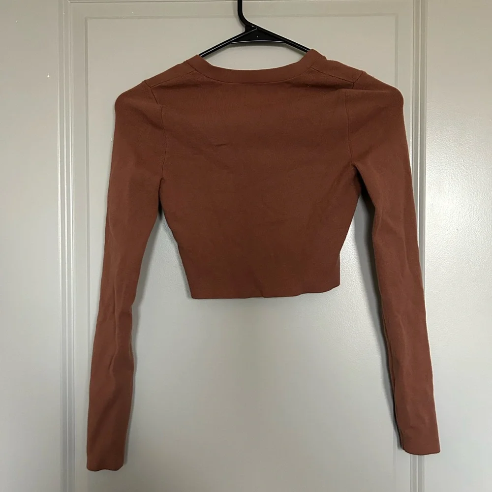 Sunday Best Cropped Long Sleeve Cardigan in Chestnut Brown - Picture 4 of 5